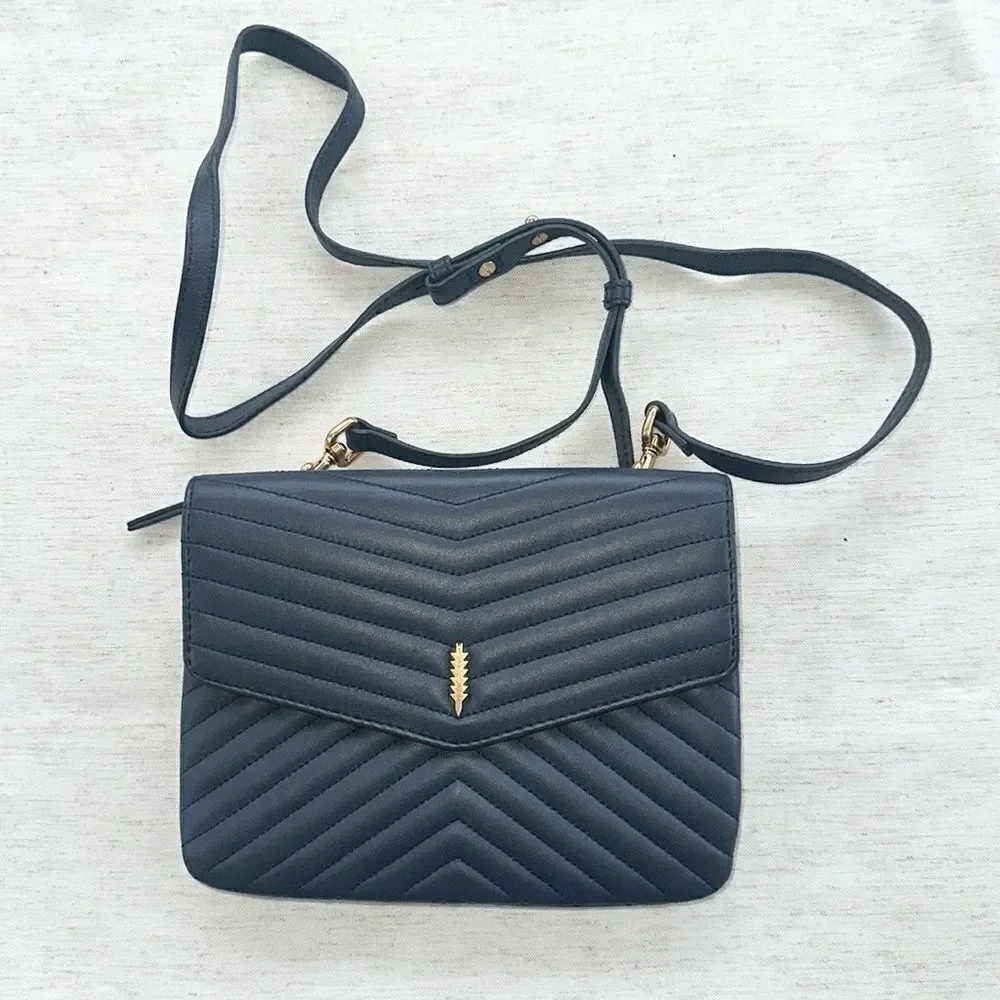 Thacker Jenna Quilted Leather Crossbody Bag- Navy